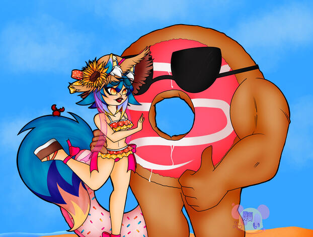 53.63x40.26 inches, Procreate This piece was for a contest made by the host, Kayozia. One of the rules was that a donut has to be present in the drawing, so I’ve made her a donut boyfriend.