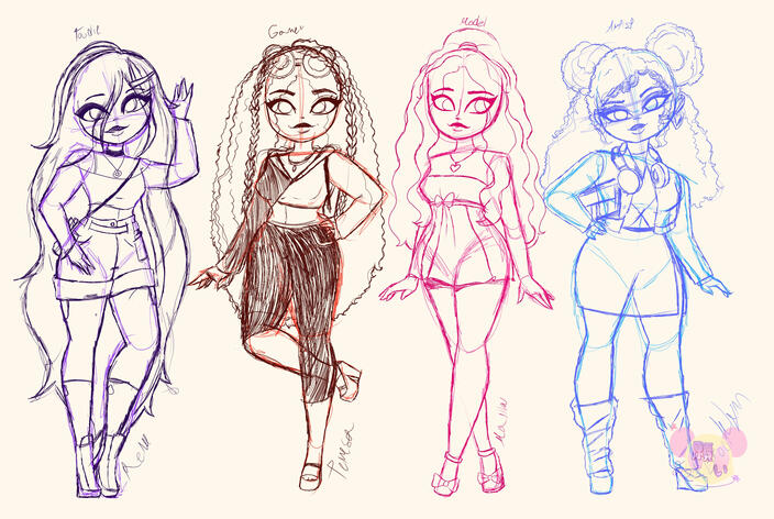 39.39 x 26.40 inches, Procreate When Mattel revealed Barbie Dream Bestie, I loved the artist design, but I felt like the translation to the dolls was off in a way. So I tweak a tiny bit on their outfit and styles while respecting the original.